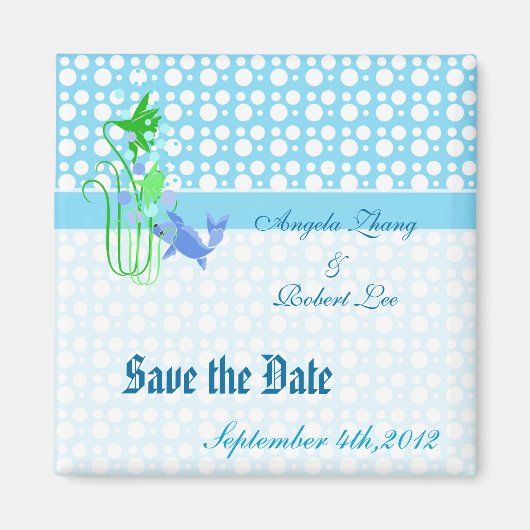 sparen de datum, lichtblauwe stippen. voor bruilof magneet (Voorkant)