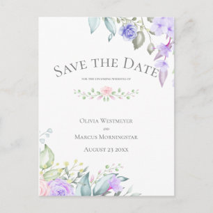 Sparen de Datum Lila en Roze Bloemen Briefkaart