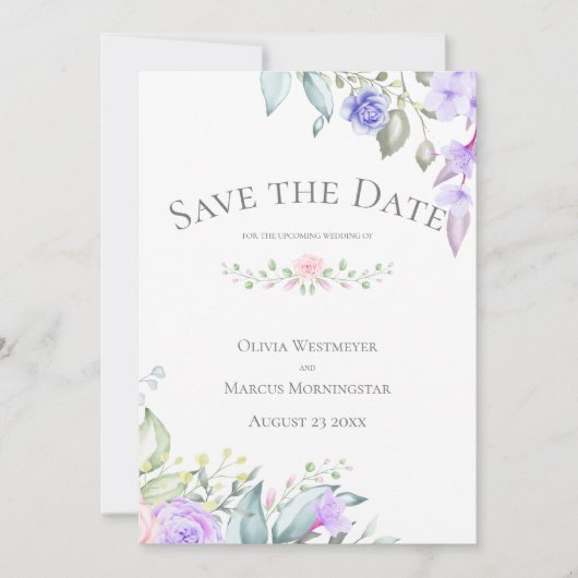 Sparen de Datum Lila en Roze Bloemen Kaart (Voorkant)