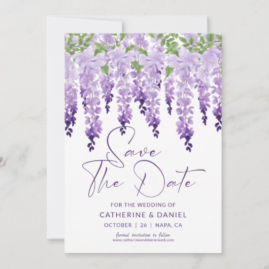 Sparen de Datum Lila Wisteria van de Waterverf Wis Save The Date (Voorkant)