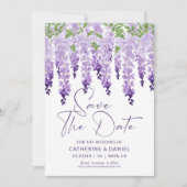 Sparen de Datum Lila Wisteria van de Waterverf Wis Save The Date (Voorkant)