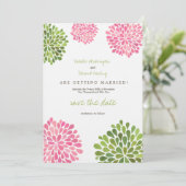 Sparen de Datum Linen Roze & Groene Bloemen Save The Date (Staand voorkant)