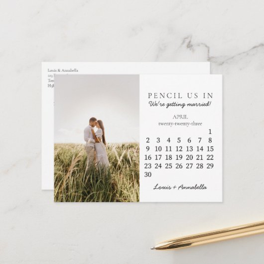 Sparen de Datum Maandelijkse Kalender April 2023 Briefkaart (Voorkant / Achterkant in situ)