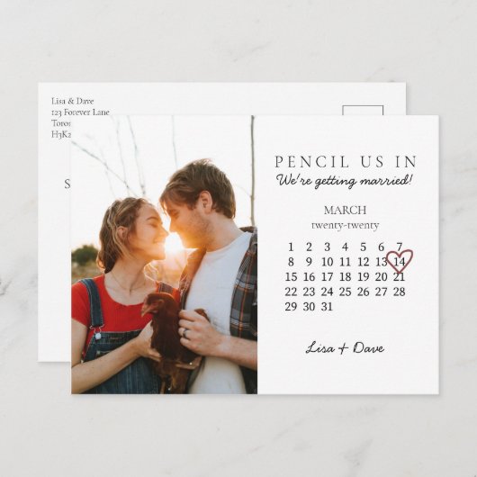 Sparen de Datum Maart 2020 Roze Hart van de Kalend Briefkaart (Voorkant / Achterkant)