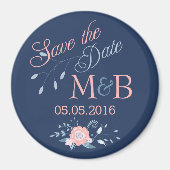 Sparen de Datum magnet Boho trouwmonogram blauw (Voorkant)