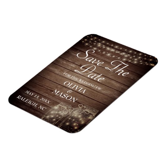 Sparen de Datum Magnet Rustic Mason Jar Lichten Magneet (Linkerzijde)