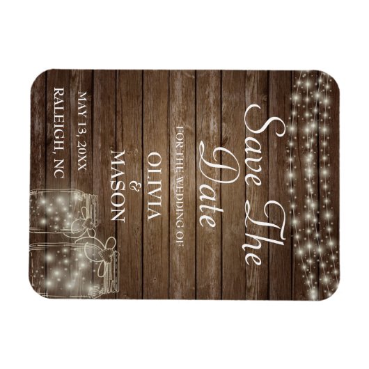 Sparen de Datum Magnet Rustic Mason Jar Lichten Magneet (Horizontaal)