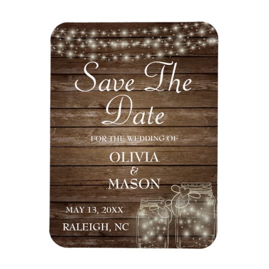 Sparen de Datum Magnet Rustic Mason Jar Lichten Magneet (Verticaal)