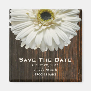 Sparen de Datum Magnet - Witte Gerbera & Barnwood