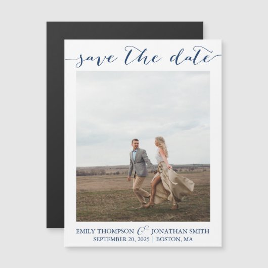 Sparen de Datum Magneten met Één Foto in marine (Voorkant / Achterkant)