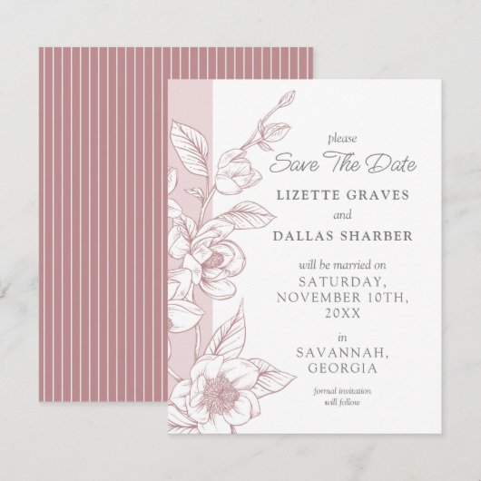 Sparen de Datum Magnolia Blush Southern Wedding Ka Kaart (Voorkant / Achterkant)