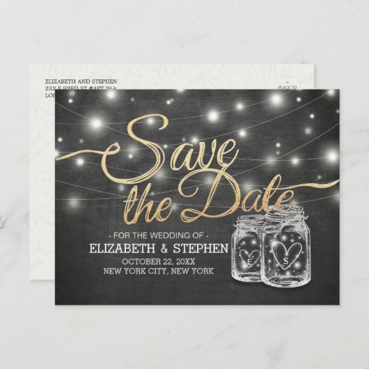 Sparen de Datum Mason het Chalkboard van het Koord Aankondigingskaart (Voorkant / Achterkant)
