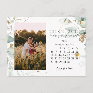 Sparen de Datum Mei 2023 Botanisch Elegant Gold Briefkaart