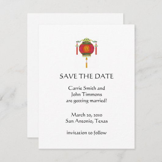 Sparen de Datum met de Rode Aziatische Lantaarn Save The Date (Voorkant / Achterkant)