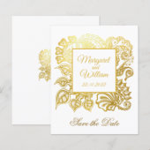 Sparen de datum met gouden glitterbloemen (Voorkant / Achterkant)