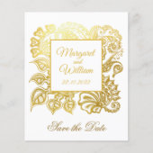 Sparen de datum met gouden glitterbloemen (Voorkant)