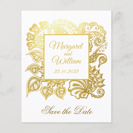 Sparen de datum met gouden glitterbloemen (Voorkant)