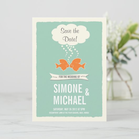 Sparen de Datum met het zoenen Vis Save The Date (Staand voorkant)
