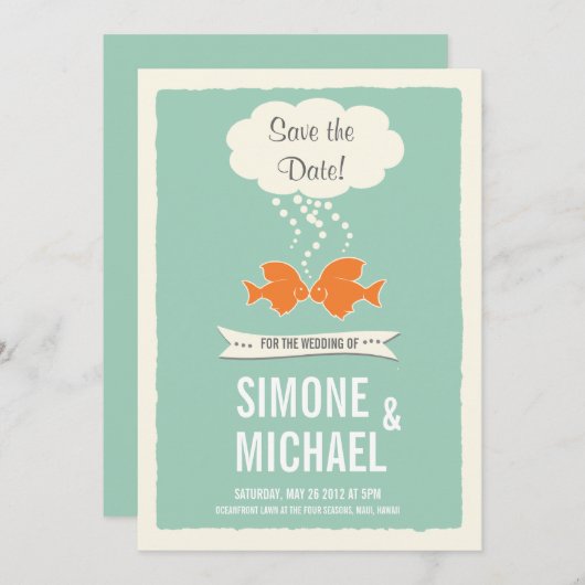 Sparen de Datum met het zoenen Vis Save The Date (Voorkant / Achterkant)