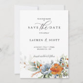 Sparen de Datum met Oranje en Blauwe Bloemen Save The Date (Voorkant)