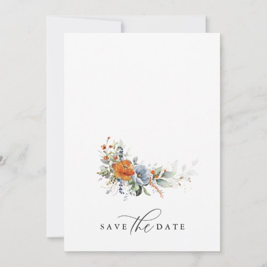Sparen de Datum met Oranje en Blauwe Bloemen Save The Date (Achterkant)