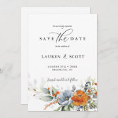 Sparen de Datum met Oranje en Blauwe Bloemen Save The Date (Voorkant / Achterkant)