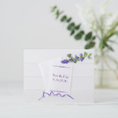 Sparen de Datum met paarse bloemen Aankondigingskaart (Staand voorkant)