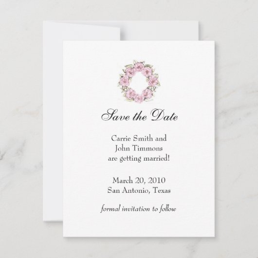 Sparen de Datum met Roze Floral Wreate Kaart (Voorkant)