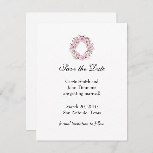 Sparen de Datum met Roze Floral Wreate Kaart (Voorkant / Achterkant)