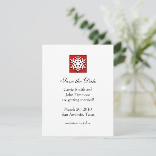 Sparen de Datum met Snowflake, Rood Save The Date (Staand voorkant)