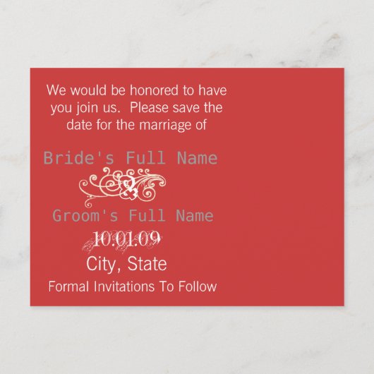 Sparen de Datum met Uw Foto Aankondigingskaart (Achterkant)