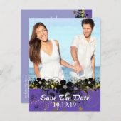 Sparen de Datum met UW Foto - Geel en Lila Aankondigingskaart (Voorkant / Achterkant)