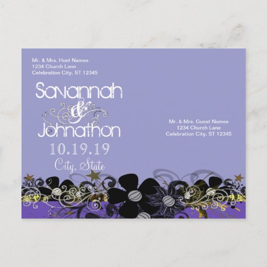 Sparen de Datum met UW Foto - Geel en Lila Aankondigingskaart (Achterkant)