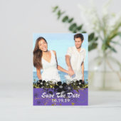 Sparen de Datum met UW Foto - Geel en Lila Aankondigingskaart (Staand voorkant)