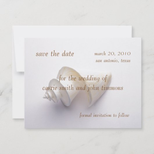 Sparen de Datum met Zee Shell in het Zand Save The Date (Voorkant)