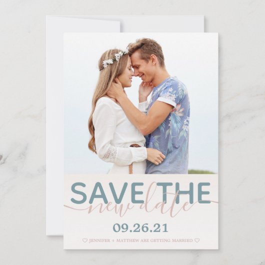 Sparen de Datum Modern Coral Wedding Foto Aankondiging (Voorkant)