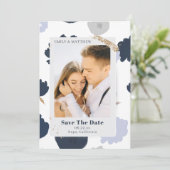 Sparen de Datum Modern Glitter Foto Blauw Floral Save The Date (Staand voorkant)