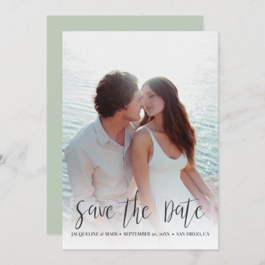 Sparen de Datum Modern Stijlvolle Kalligrafie met  Kaart (Voorkant / Achterkant)