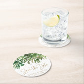 Sparen de Datum Modern Tropical Greenery Gold Ronde Kartonnen Onderzetter (Insitu)