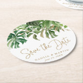 Sparen de Datum Modern Tropical Greenery Gold Ronde Kartonnen Onderzetter (Gebogen)