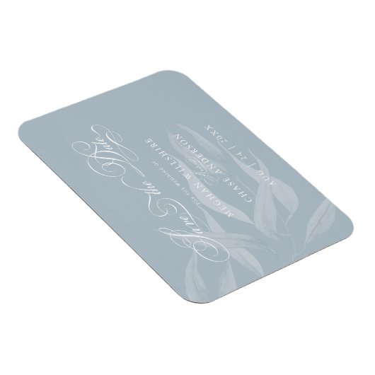 Sparen de Datum Modern Witte Volage op Dusty Blauw Magneet (Rechterzijde)