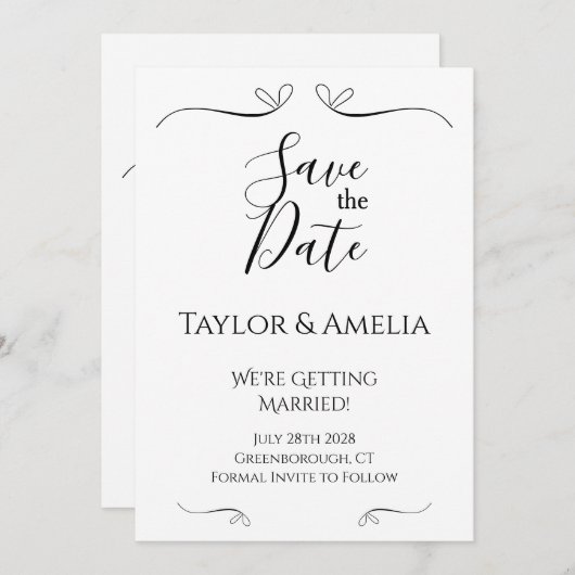 Sparen de Datum Modern Zwart en Wit Save The Date (Voorkant / Achterkant)