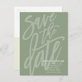 Sparen de Datum Moderne Groene Sage van het Manusc Aankondigingskaart (Voorkant / Achterkant)