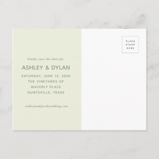 Sparen de Datum Moderne Groene Sage van het Manusc Aankondigingskaart (Achterkant)