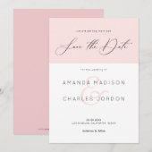 Sparen de datum moderne typografie roze en wit kaart (Voorkant / Achterkant)