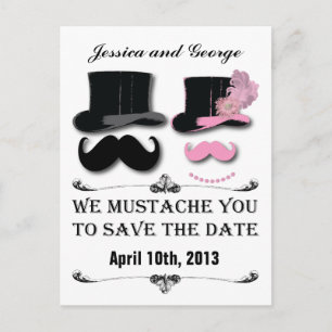 Sparen de datum Mustache en Top Hat Briefkaart