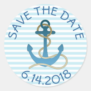 Sparen de Datum Nautical Anchor Blauwe Witte Trekk Ronde Sticker