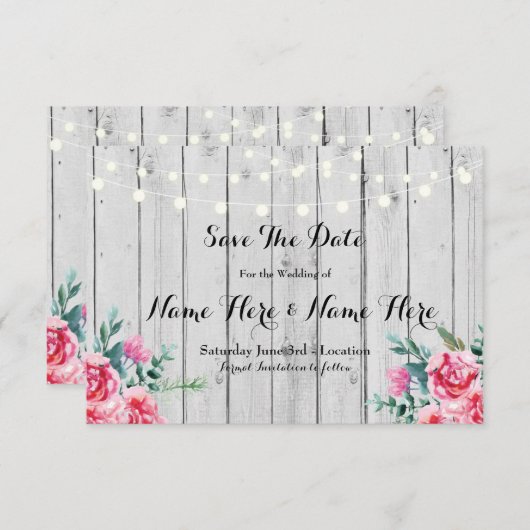 Sparen de Datum nodigen de Houten Rode Rustieke Save The Date (Voorkant / Achterkant)