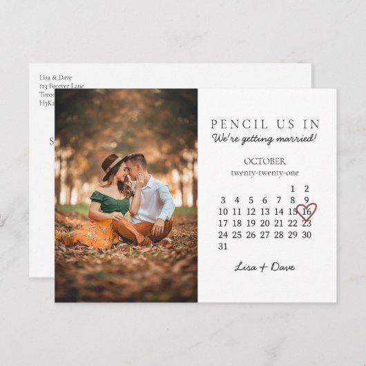 Sparen de Datum okt 2021 Maand Roze Hart van de Ka Briefkaart (Voorkant / Achterkant)