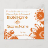 Sparen de Datum - Oranje op witte  bloemen Aankondigingskaart (Achterkant)